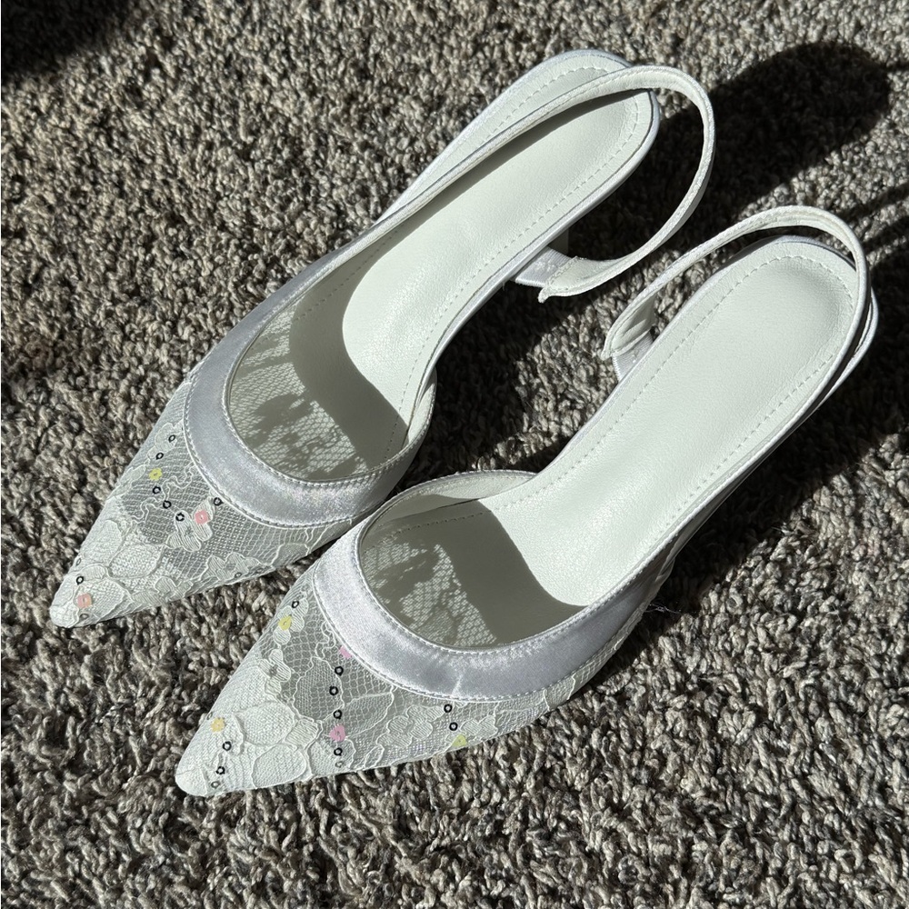 Chic White Lace Slingback Heels